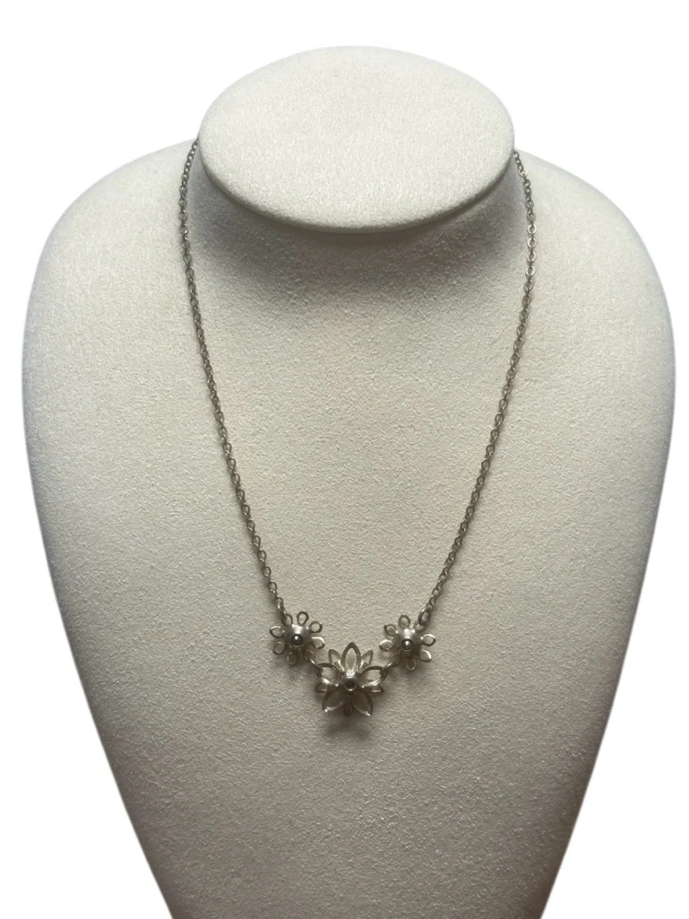 Girl’s Silver Tone Necklace with Pink Floral Accents